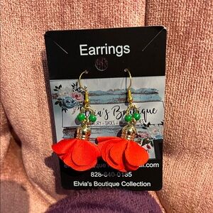 Red Floral Drop Earrings